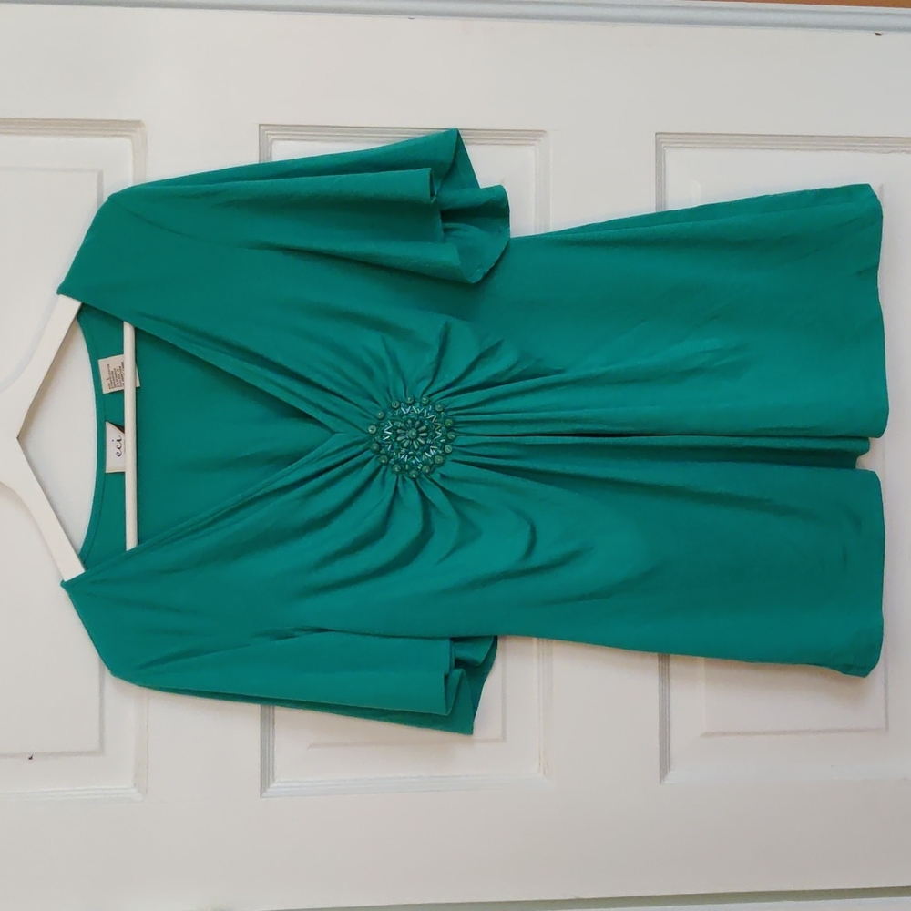 ECI emerald green blouse with bead accent